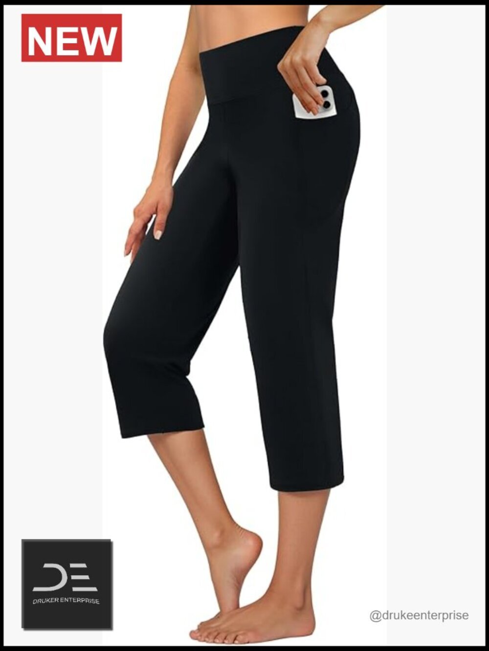 High Waist Cropped Yoga Pants Straight Leg Athletic Workout Leggings with